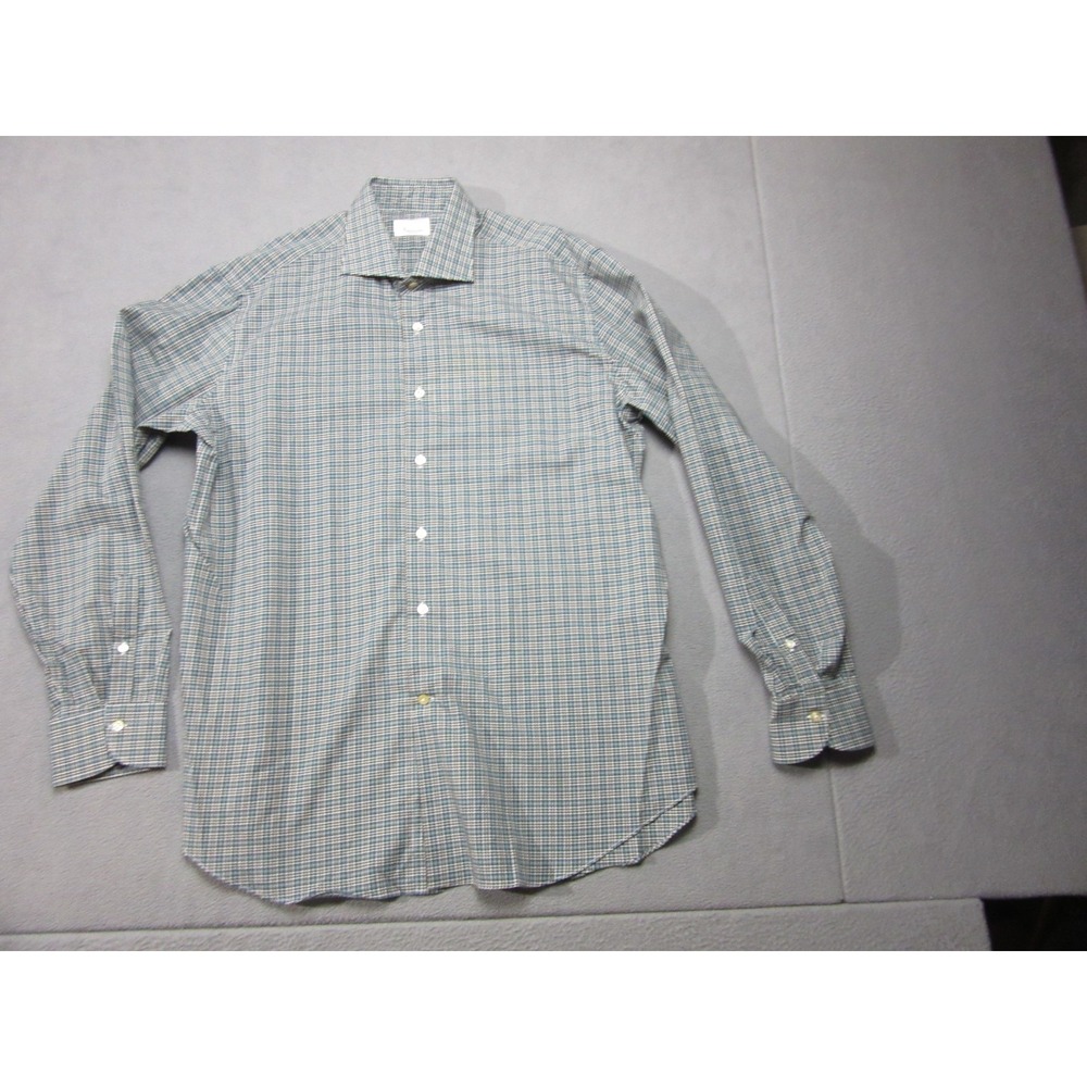 Giannetto Portofino Shirt Mens XL Green Black Plaid Office Career Button Up